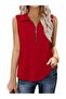 Women's collared, front-zip, ruffled blouse. - 2