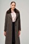 Furry Herringbone Patterned Coat with Detachable Collar BROWN 3789-Y - 3