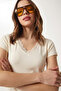 Lace Detailed Viscose Blouse Lrn0042 Ecru - 3