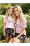 Mother & Daughter Hello Kitty Licensed Pink & Black Crew Neck T-Shirt & Shorts 100% Cotton Kids Pajama Set (Sold Separately) - 5