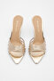 Women's Pointed Toe Transparent Banded Striped Thin Heeled Slippers Divore Gold - 6