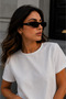 Women's White 100% Cotton Oversize Short Sleeve Blouse with Tie Detail - 5