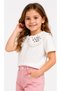 Girl's Cream Color Short Sleeve Blouse with Embroidered Collar and Lace Detail - 4