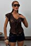 Women's Lace Blouse with Ruffle Detail, V-Neck, Transparent