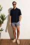 Minnutu men's organic cotton polo collar regular fit navy blue t-shirt - 4