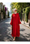 Self-Polka Dot Patterned Ferace Dress with Ruffles on the Sides, Sizes 40-56