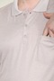 Beige Men's Dad and Middle-Aged Combed Cotton Collared Pocketed Oxford Fabric Cotton T-Shirt Classic Cut - 5