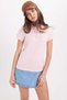 Women's Slim Fit 100% Cotton Polo Collar Pink Pique T-Shirt - 8