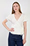 Women's side tie elastic sleeve blouse - white - 4