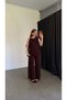 Gold Brooch and White Piping Trousers Suit in Burgundy