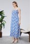 Patterned Cotton Long Summer Women's Dress with Shoulder Straps and Gathered Details - 3
