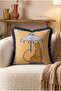 Leopard Motif Fringed Throw Pillow Cover with Gold Background - Navy Blue Tasseled Exotic Throw Pillow Cover