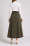 Long Denim Skirt with Flower Embroidery Detail - Green - 3