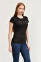 Women's Crew Neck Short Sleeve Cotton T-Shirt with Text Pattern on the Front in Black - 2