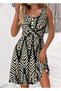 Women's Strappy Round Neck Buttoned Front Cross Detailed Short Single Jersey Dress - 3