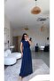 Navy Blue Self-Line Textured Maxi Wrap Dress with Elastic Waist