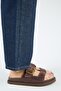 Regina Women's Genuine Leather Double Strap Single Buckle Brown Slippers - 2