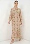Women's Round Neck, Drawstring Waist, Long Sleeve, Floral Patterned Viscose Powder Hijab Dress - 4