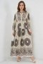 Women's High Collar Gathered Waist Floral Patterned Viscose F.Brown Hijab Dress
