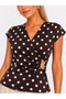 Women's Polka Dot Double-Breasted Blouse with Accessory Detail - 2