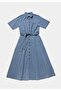 Regular Fit Straight Women's Light Indigo Denim Short Sleeve Dress - 5