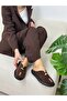 Brown Suede (Dyrot) Toe-Open Slippers with Gold Accessories - 3