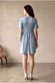 Women's Regular Fit Crew Neck Cotton / Elastane Short Sleeve Blue Dress Claudia - 5