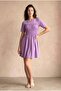 Women's Regular Fit Crew Neck Cotton / Elastane Short Sleeve Lilac Dress Claudia