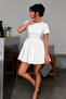 Women's Short Sleeve Ruffle Detailed Mini Flared Dress - 4