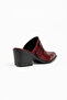 Burgundy Matte Leather Suede Studded Detail Closed Front Open Back Heeled Western Cowboy Mules Slippers - 3