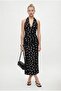 Women's Matilda Halter Neck Polka Dot Side Gathered Long Woven Black Dress