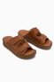 Aditi Genuine Leather Tan Double-Strapped Women's Slippers - 3