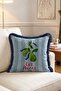 Pear and Leaf Patterned Striped Throw Pillow Cover - Navy Blue Tasseled Vintage Cover - 3