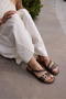 Sunn Women's Brown Genuine Leather Pim Detail Slippers - 5