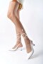 White Leather Pointed Toe Shoes with Open Back and 5cm Wedge Heel with Strap Detail - 3
