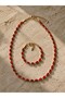 Red Oval Stone Gold Women's Necklace Bracelet Set - 2
