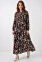 Women's Authentic Patterned Viscose White Brown Hijab Dress - 3