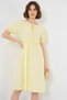 Women's Round Neck Gathered Waist Short Sleeve Viscose Yellow Dress