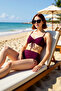 Women's Shorts Bikini Set Sleeveless Without Underwire High Waist Tunneled Plain Pattern Knitted Raschel Woven Stylish - 3