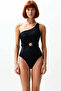 Women's Swimsuit One Shoulder Covered Regular Fit Molded with Accessories Without Underwire Knitted Raschel Fabric Piece Stylish - 4
