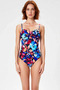 Women's Swimsuit Strapless Neckline Sleeveless Draped Floral Patterned Underwireless Covered Regular Fit Knitted Fabric - 4