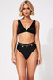 Women's Bikini Set Triangle Cap High Waist Solid Pattern Knitted Fabric Slip Bottom with Chain Charm Accessory - 4