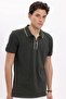 Men's 3-Pack Brown-Navy-Green Slim Fit 100% Cotton Half-Zip Polo Collar T-Shirt - 3