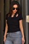 Black Lace Detailed Square Neck T-Shirt Mg2733 - 5