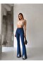 Blue Front Leg Pleated Slit Lycra Spanish/Flare Leg Denim Pants - 2