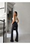 Front Leg Pleated Slit Lycra Spanish/Flare Leg Denim Pants - 3