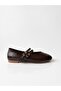 Women's Brown Double-Strapped Studded Round-Toe Ballerinas