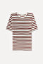 Men's Off-White Striped Loose Fit Crew Neck T-Shirt