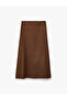 Viscose Fabric Bell-Cut Midi Skirt with Gathered Slit Detail - 2