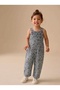 Girl's Floral Patterned Combed Cotton Jumpsuit/Salopet Green